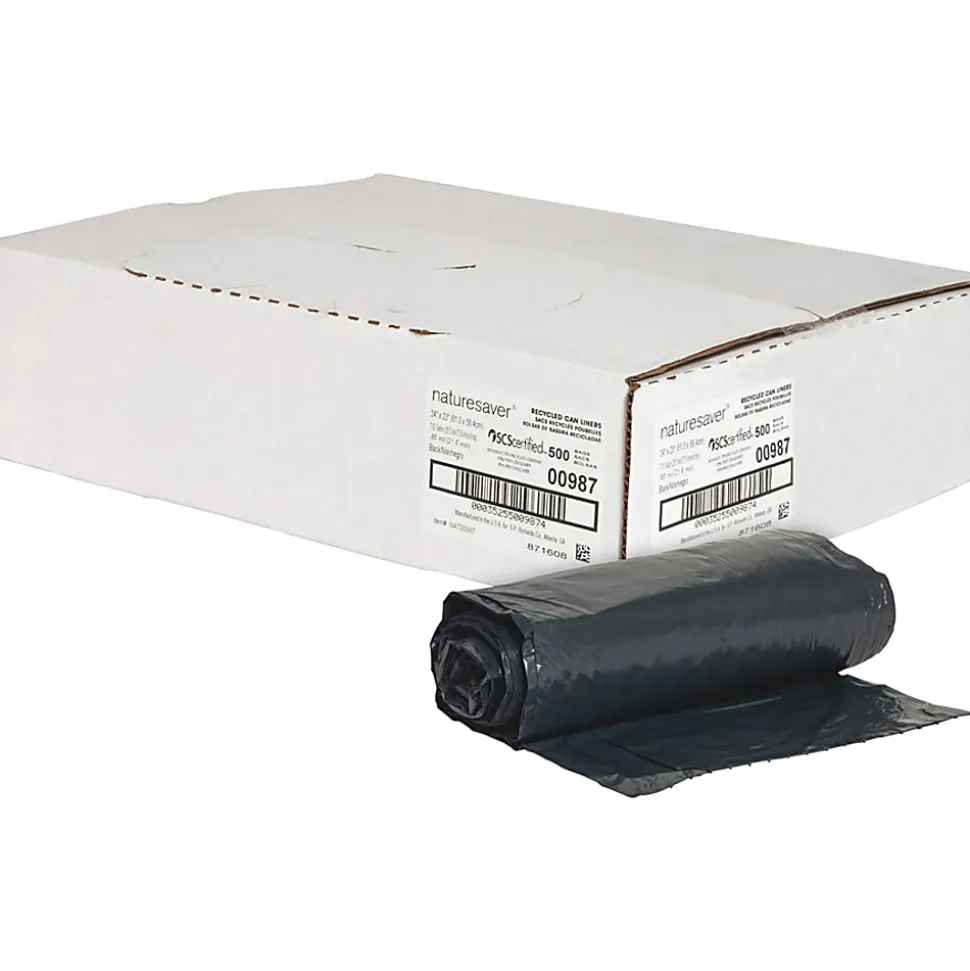 Nature Saver 0.85 mil Can Liners, 7 10 Gallons, 24" x 23", 75% Recycled, Black, Box Of 500
