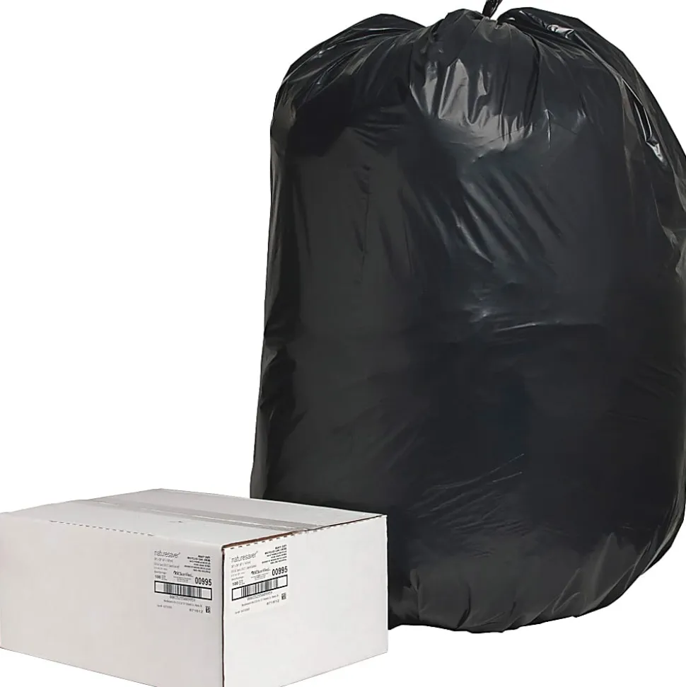 Nature Saver 2 mil Heavy Duty Can Liners, 55 60 Gallons, 38" x 58", 75% Recycled, Black, Box Of 100