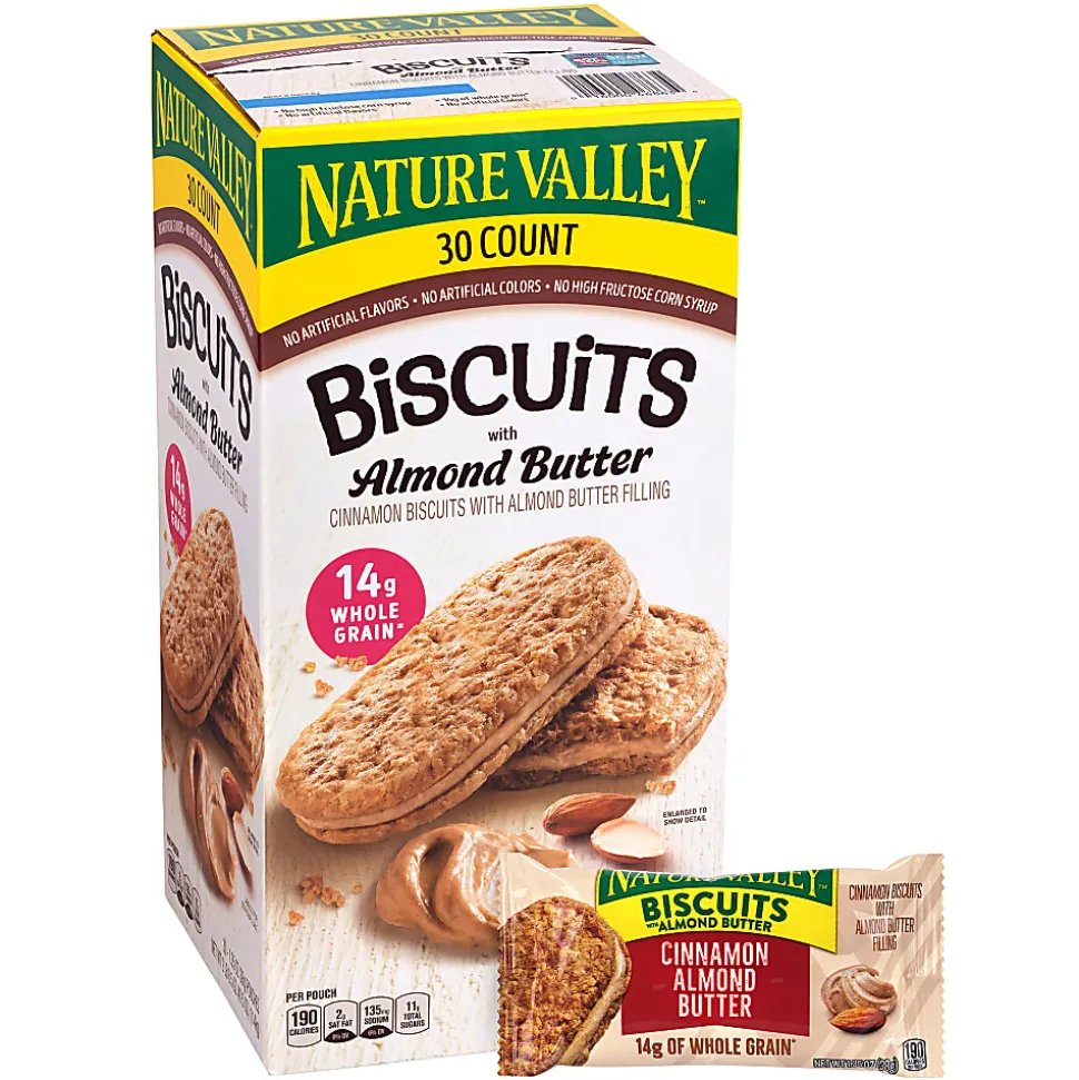 NATURE VALLEY Biscuit Sandwich with Almond Butter, 1.35 oz, 30 Count