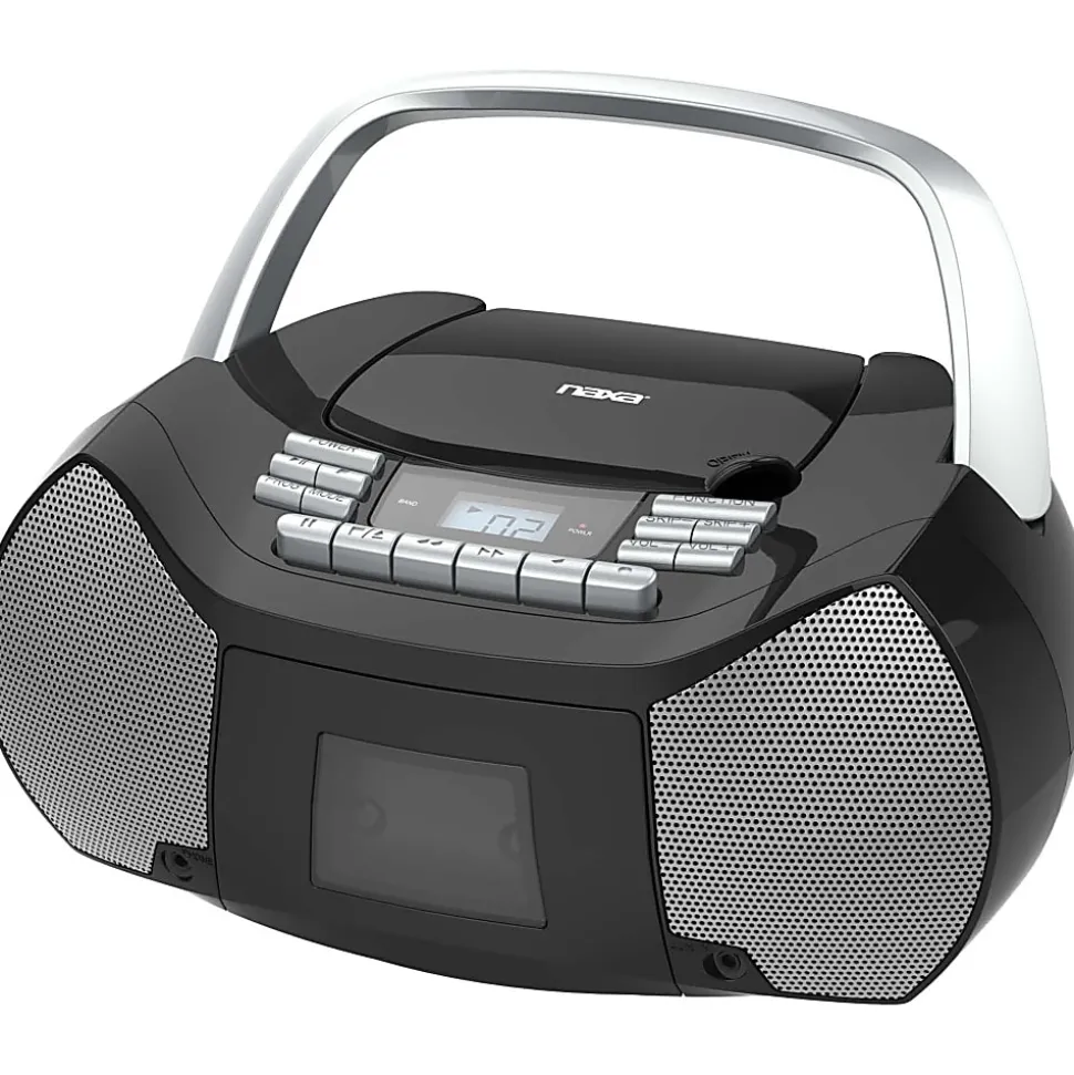 Naxa Portable CD/Cassette Boombox - 1 x Disc - 2.40 W - Silver, Black - CD-DA - Auxiliary Input
