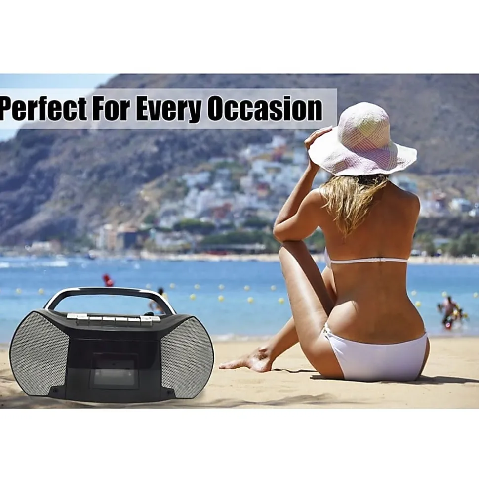 Naxa Portable CD/Cassette Boombox - 1 x Disc - 2.40 W - Silver, Black - CD-DA - Auxiliary Input