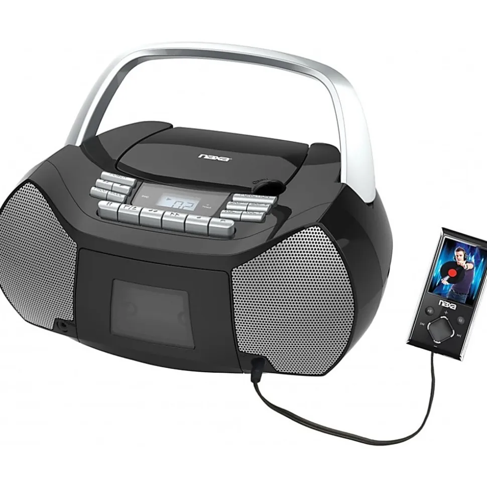 Naxa Portable CD/Cassette Boombox - 1 x Disc - 2.40 W - Silver, Black - CD-DA - Auxiliary Input