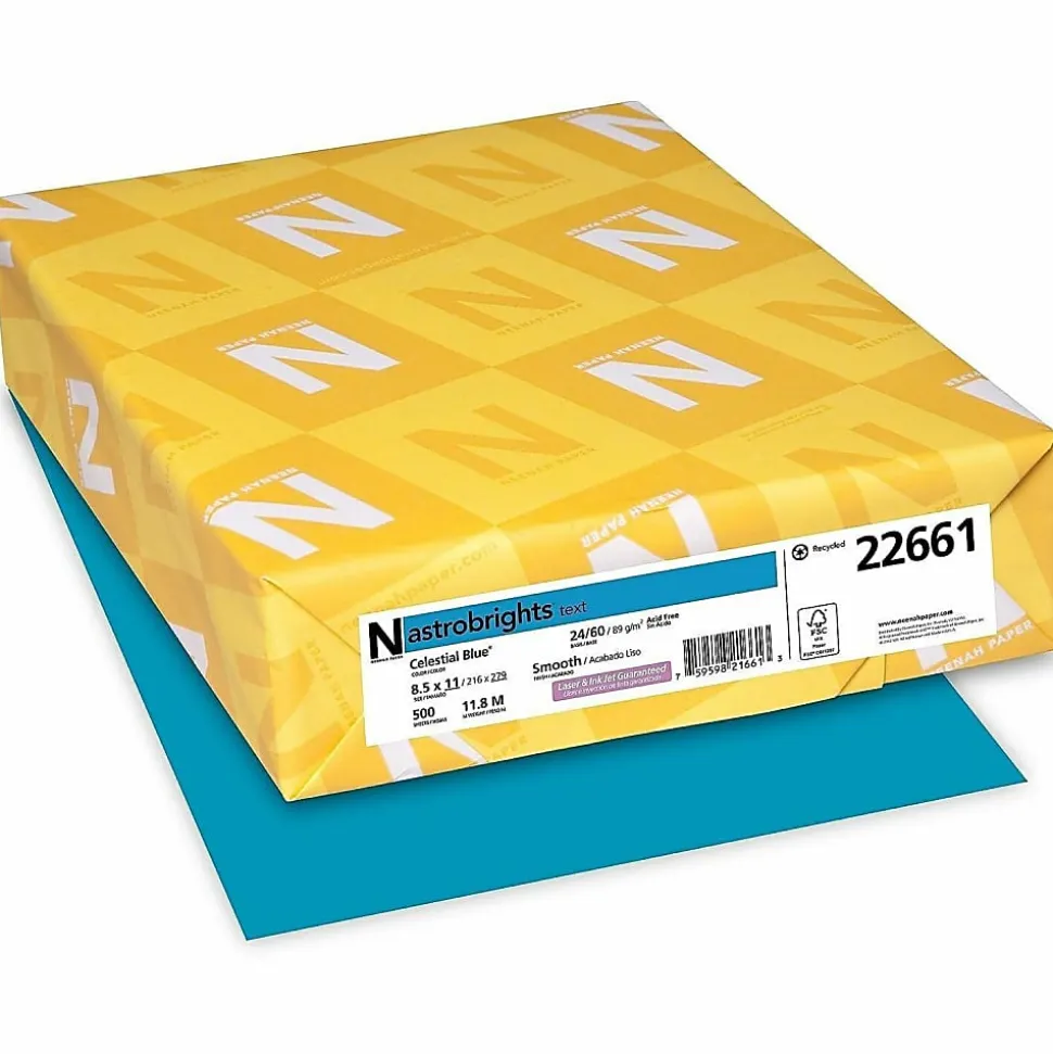 Neenah® Astrobrights® Bright Color Copy Paper, 1 Ream, Celestial Blue, Letter (8.5" x 11"), 500 Sheets Per Ream, 24 Lb, 94 Brightness, FSC® Certified