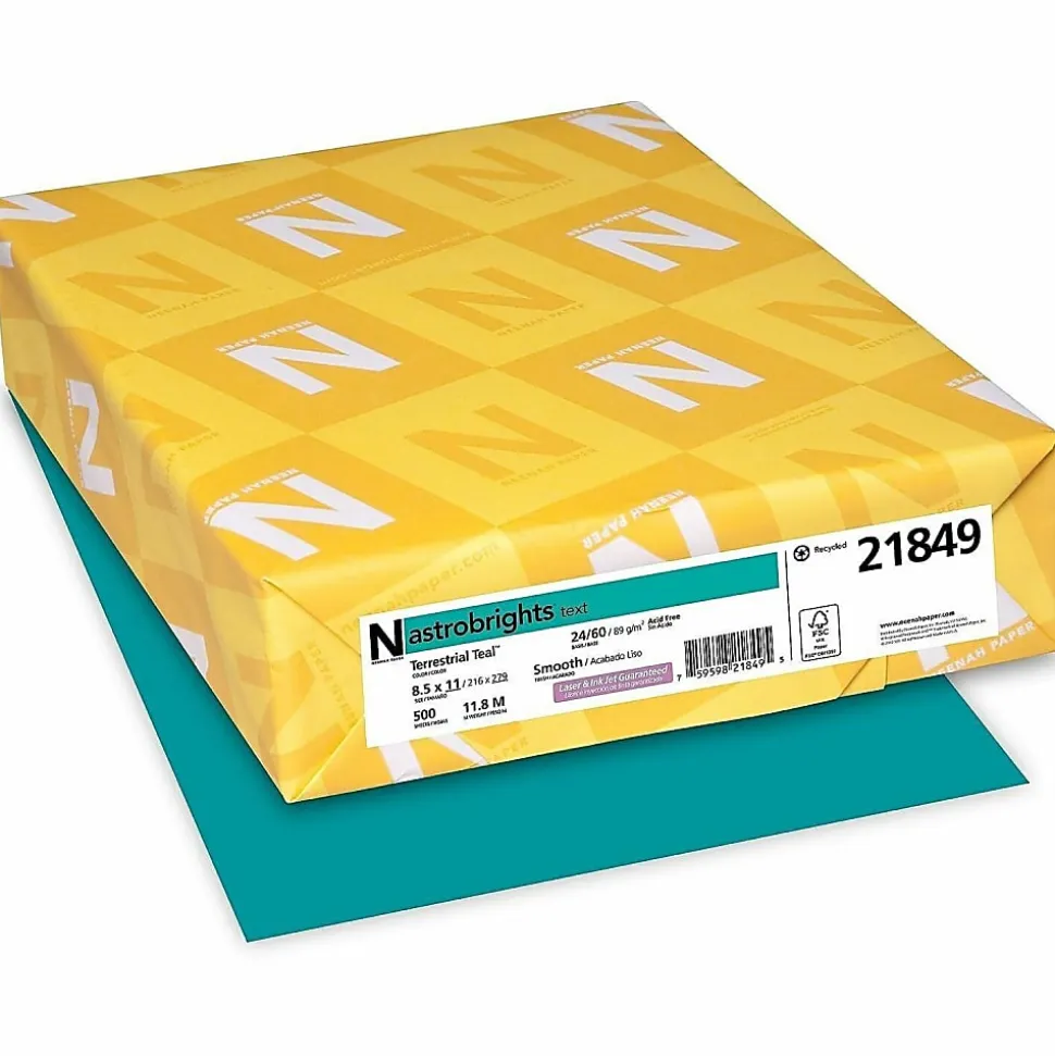 Neenah® Astrobrights® Bright Color Copy Paper, 1 Ream, Terrestrial Teal, Letter (8.5" x 11"), 500 Sheets Per Ream, 24 Lb, 94 Brightness, 30% Recycled