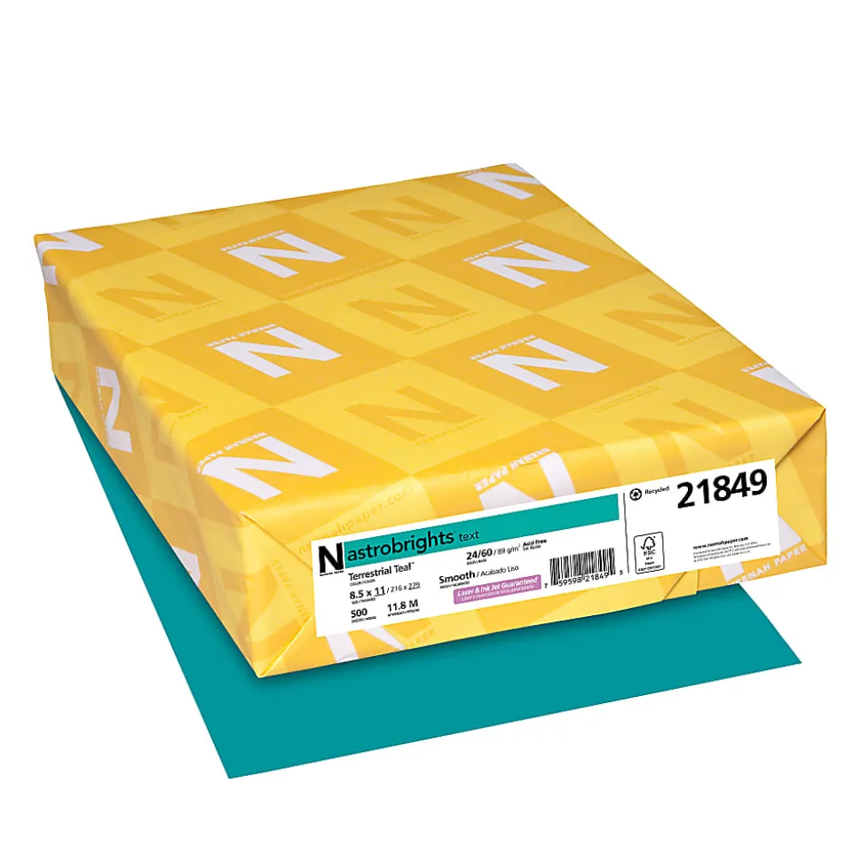 Neenah® Astrobrights® Bright Color Copy Paper, 1 Ream, Terrestrial Teal, Letter (8.5" x 11"), 500 Sheets Per Ream, 24 Lb, 94 Brightness, 30% Recycled
