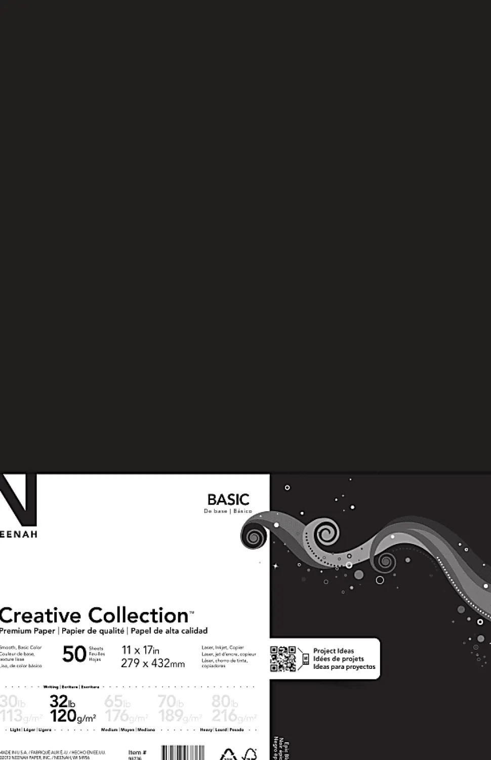 Neenah® Creative Collection™ Specialty Paper, Eclipse Black, Ledger (11" x 17"), 50 Sheets Per Pack, 32 Lb, FSC® Certified