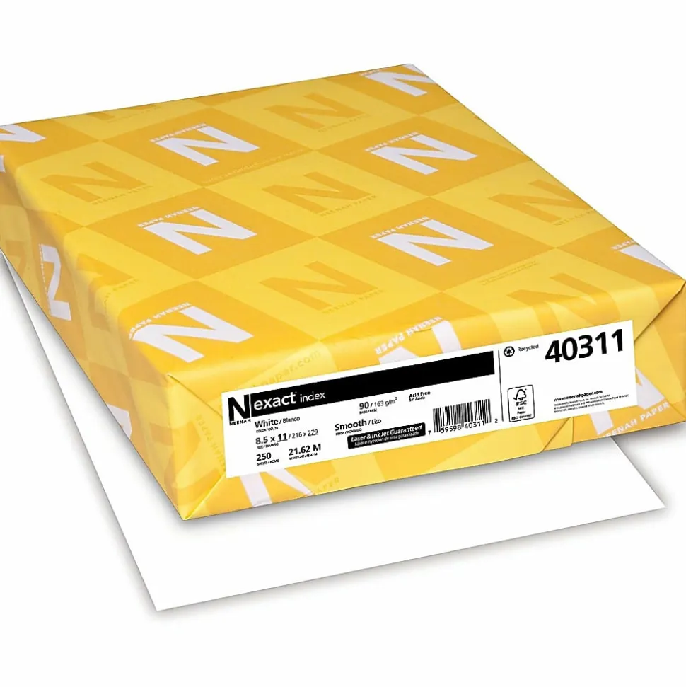 Neenah Exact Inkjet Or Laser #90 Index Paper, 1 Ream, White, Letter Size (8 1/2" x 11"), 250 Sheets/Ream, 2 Reams/Bundle, 110 Lb, 94 Brightness
