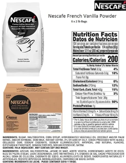 NESCAFE Frothy Coffee Beverage, French Vanilla Flavor, 2 Lb Bag, Box of 6 Bags
