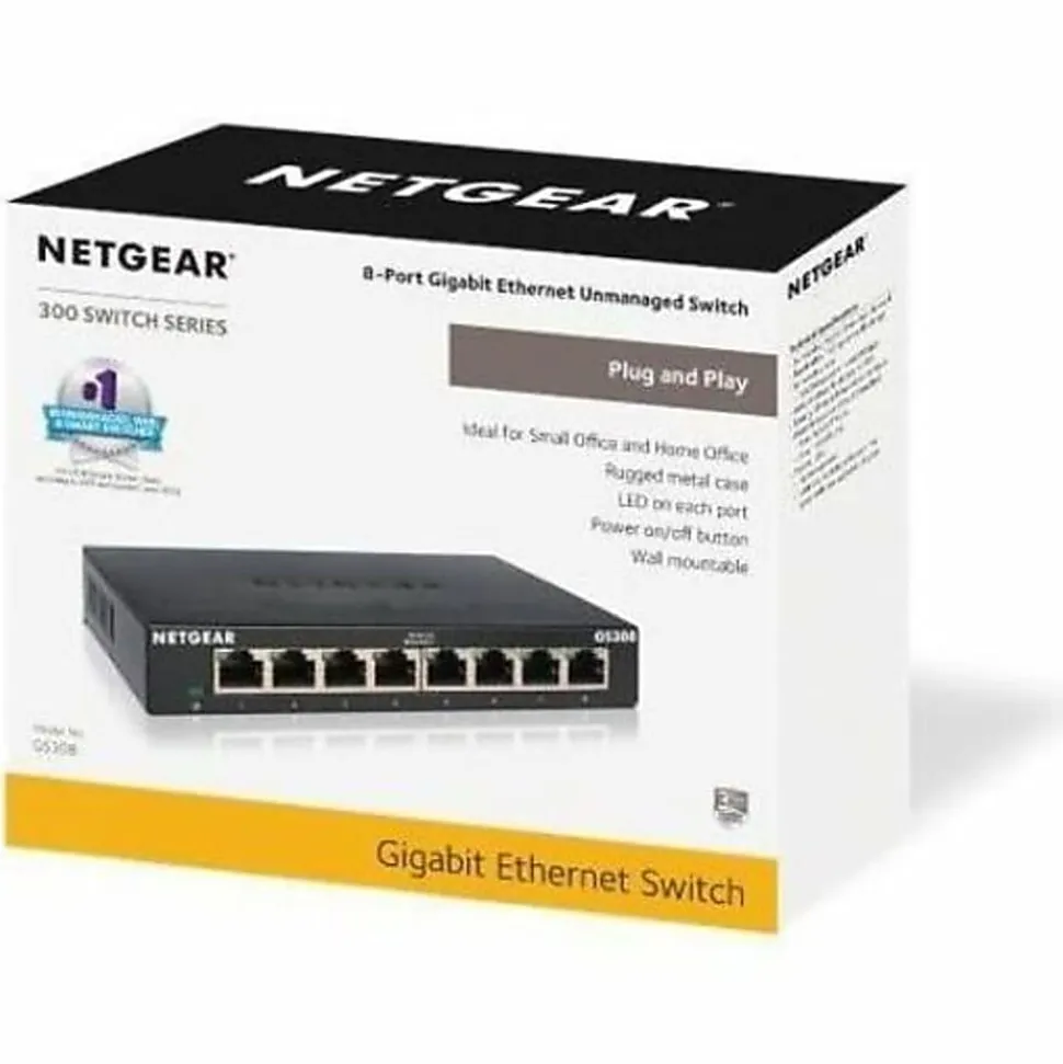 Netgear GS308 Ethernet Switch - 8 Ports - Gigabit Ethernet - 10/100/1000Base-T - 2 Layer Supported - Twisted Pair - GS308300PAS