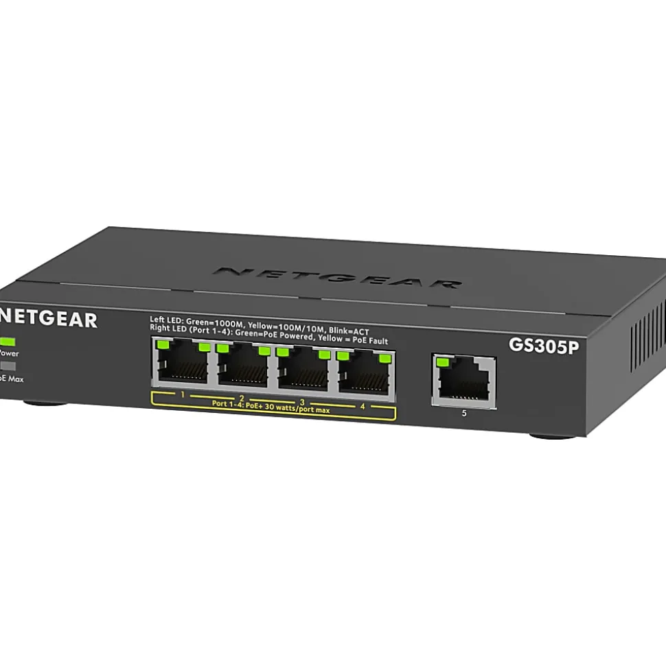 Netgear GS305P Ethernet Switch - 5 Ports - Gigabit Ethernet - 2 Layer Supported - 66.78 W Power Consumption - GS305P300NAS