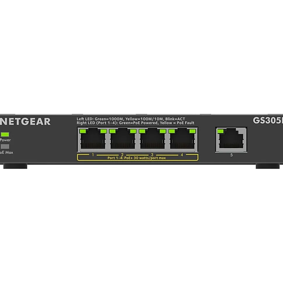 Netgear GS305P Ethernet Switch - 5 Ports - Gigabit Ethernet - 2 Layer Supported - 66.78 W Power Consumption - GS305P300NAS