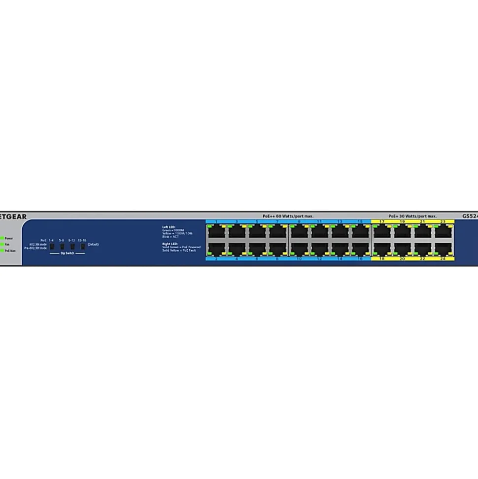 Netgear GS524UP Ethernet Switch - 24 Ports - 2 Layer Supported - 578.80 W Power Consumption - 480 W PoE Budget - GS524UP100NAS