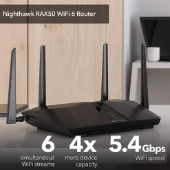 Netgear® Nighthawk AX6 Wireless Wi-Fi 6 Stream Router, RAX50-100NAS