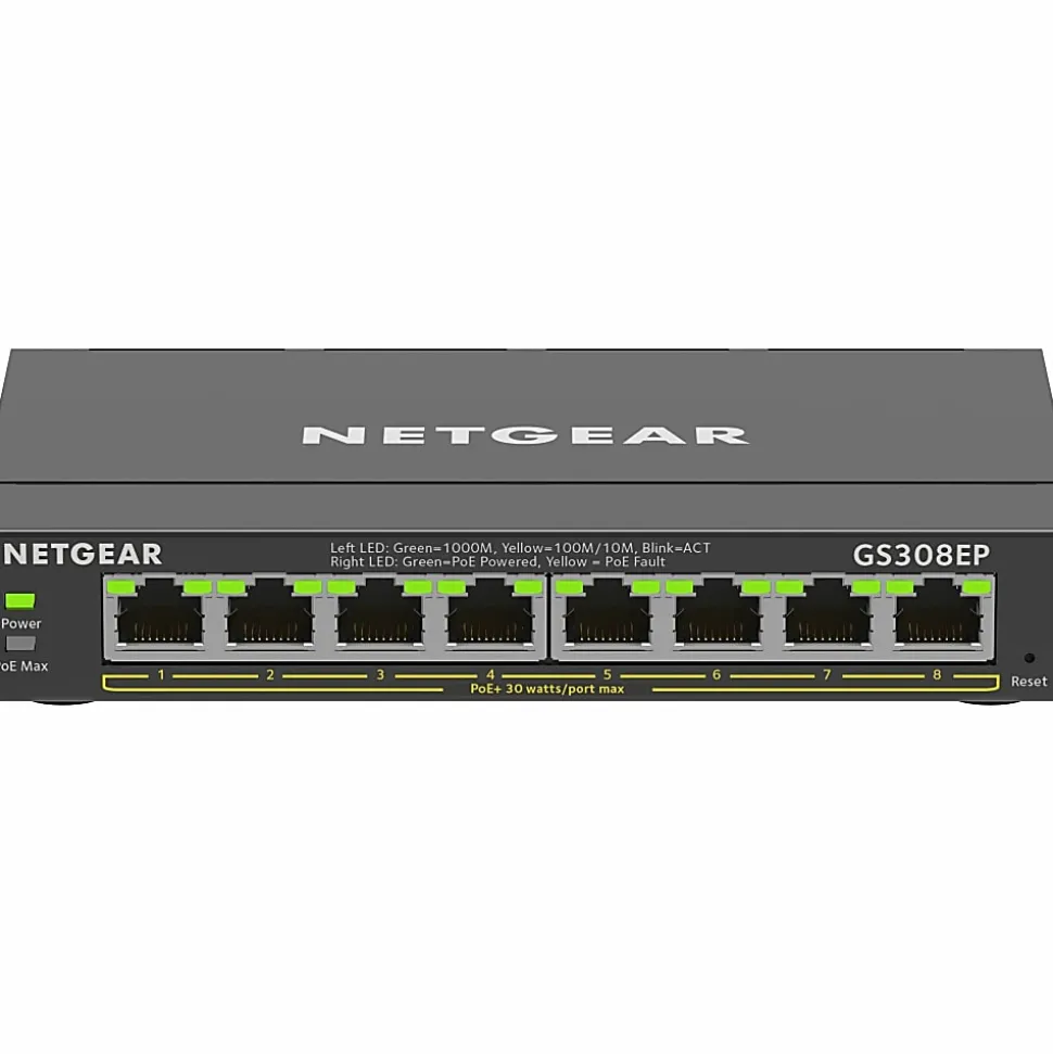 Netgear 8-Port Gigabit Ethernet PoE+ Smart Managed Plus Switch - 8 Ports - Manageable - 2 Layer Supported - GS308EP100NAS