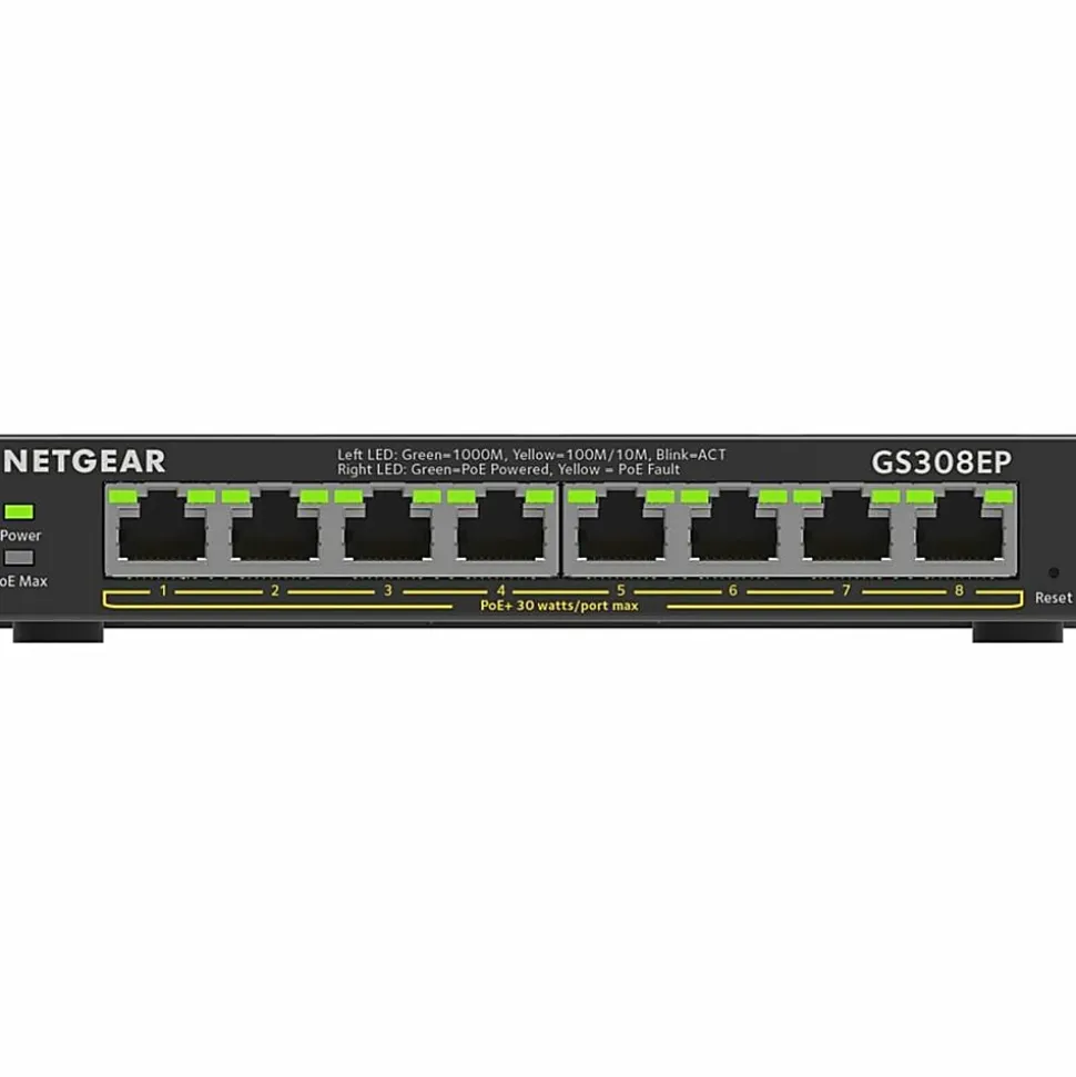 Netgear 8-Port Gigabit Ethernet PoE+ Smart Managed Plus Switch - 8 Ports - Manageable - 2 Layer Supported - GS308EP100NAS