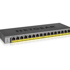 Netgear 16-Port 76W PoE/PoE+ Gigabit Ethernet Unmanaged Switch - 16 Ports - 2 Layer Supported - Twisted Pair - GS116LP100NAS