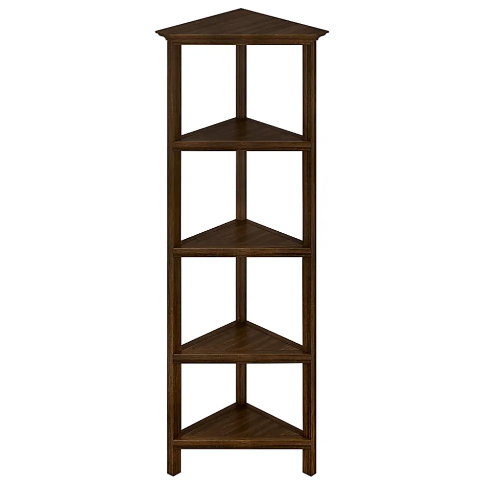 New Ridge Home Goods 60"H 5-Shelf Corner Bookcase, Walnut