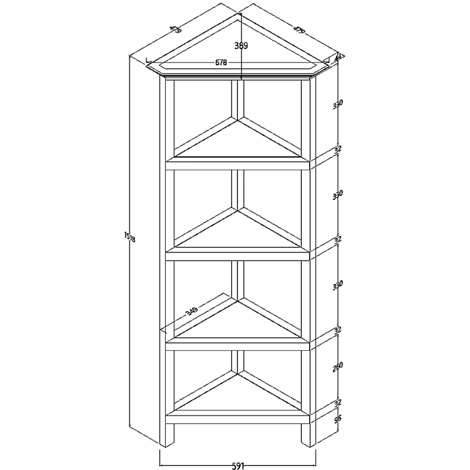 New Ridge Home Goods 60"H 5-Shelf Corner Bookcase, Walnut