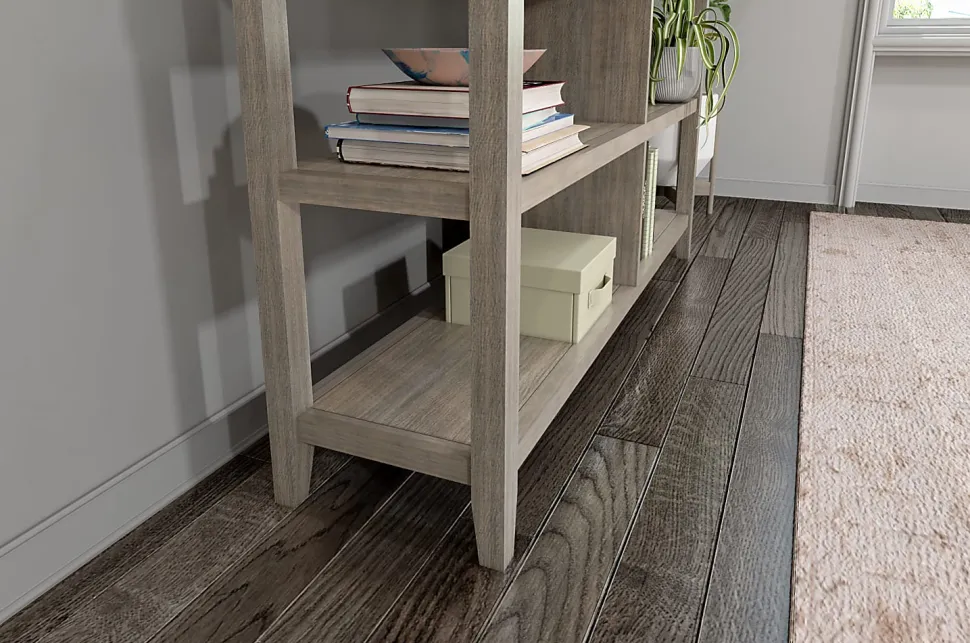 New Ridge Home Goods 30-1/4"H 3-Tier Low Wooden Bookcase, Washed Gray