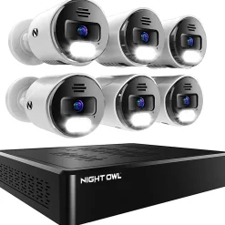 Night Owl 8-Channel 4K Bluetooth® NVR With 2TB Hard Drive And 6 Wired IP 4K Spotlight Cameras, Black/White