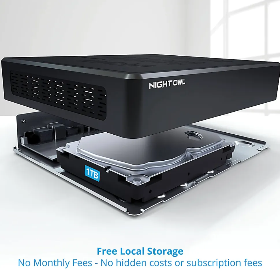Night Owl 8-Channel 1080p Wi-Fi NVR With 1TB Hard Drive And 8 Wi-Fi IP 1080p Spotlight Cameras, Black/White