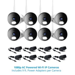Night Owl 8-Channel 1080p Wi-Fi NVR With 1TB Hard Drive And 8 Wi-Fi IP 1080p Spotlight Cameras, Black/White