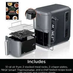 Ninja DoubleStack XL Smart 2-Basket Air Fryer, 15-3/16”H x 19-1/4”W x 11-1/4”D, Deep Gray, Total Qty 1