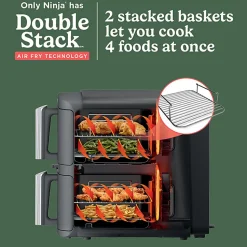 Ninja DoubleStack XL Smart 2-Basket Air Fryer, 15-3/16”H x 19-1/4”W x 11-1/4”D, Deep Gray, Total Qty 1