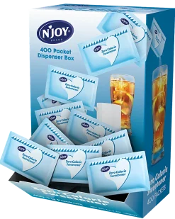 N'JOY® Aspartame Packets With Dispenser, Blue, Box Of 400