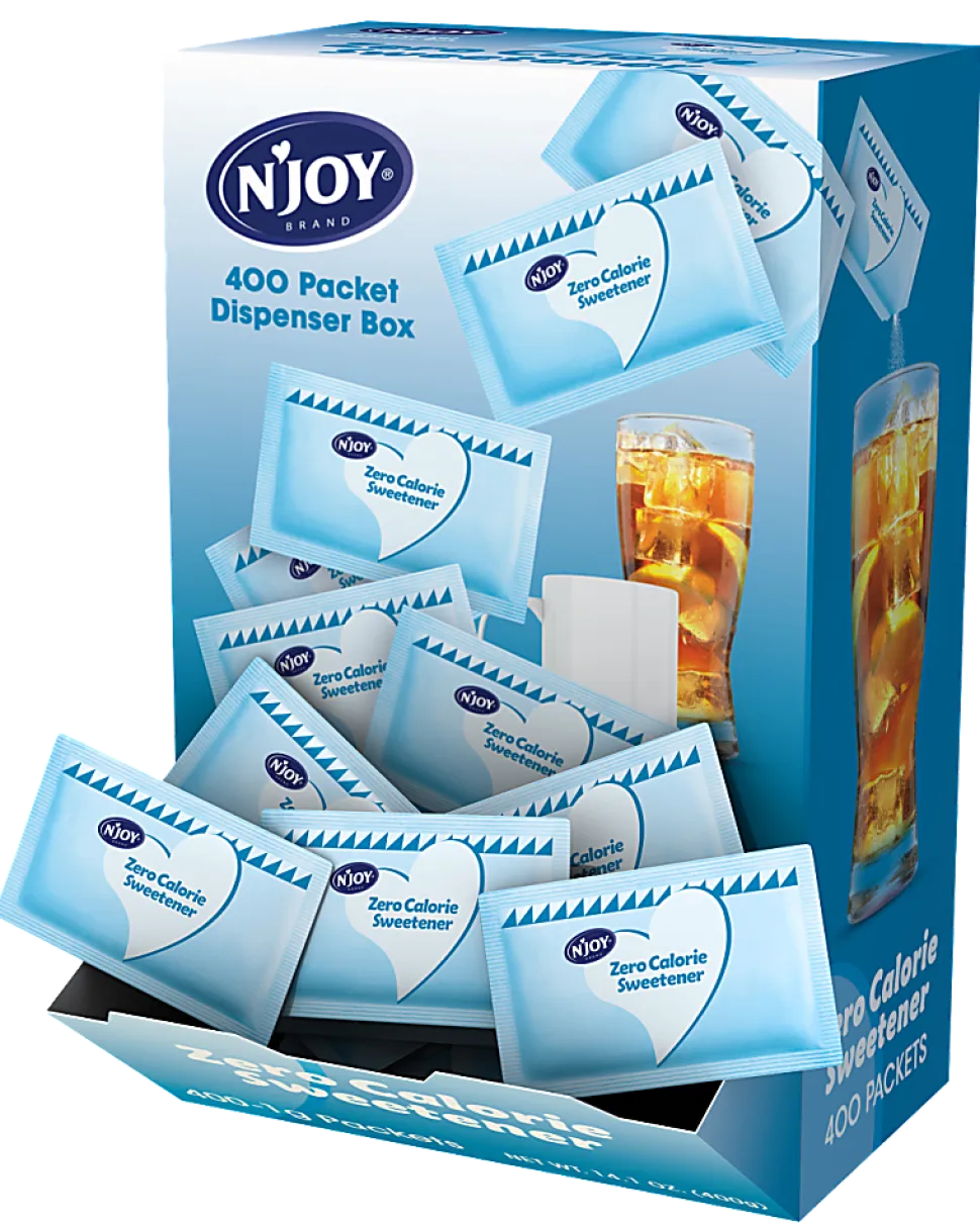 N'JOY® Aspartame Packets With Dispenser, Blue, Box Of 400