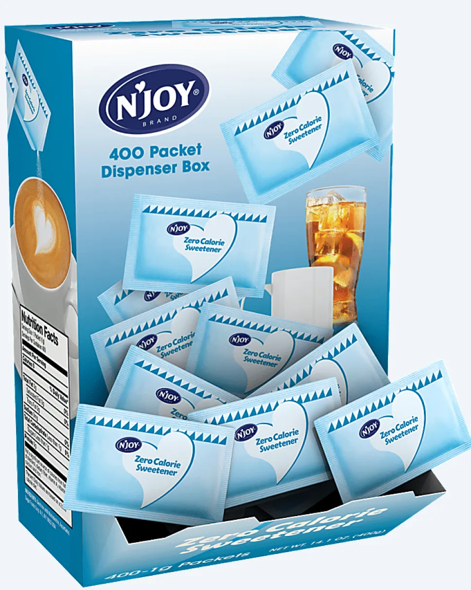 N'JOY® Aspartame Packets With Dispenser, Blue, Box Of 400
