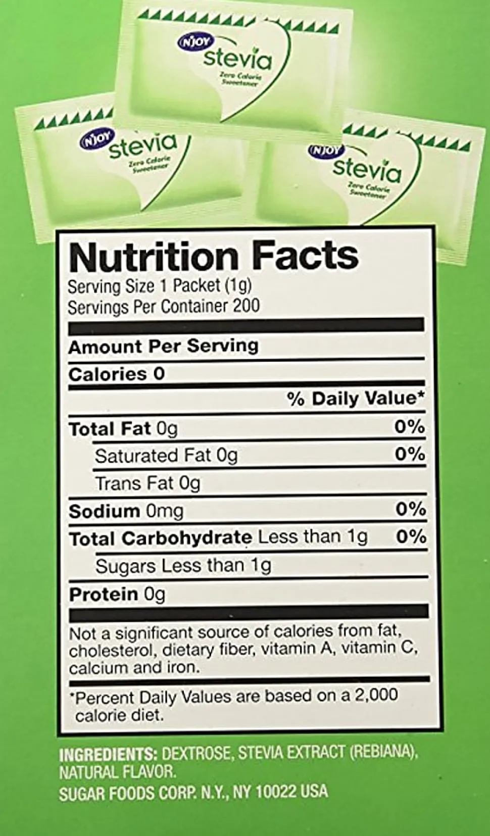 N'JOY® Green Stevia Packets With Dispenser, Green, Box Of 200