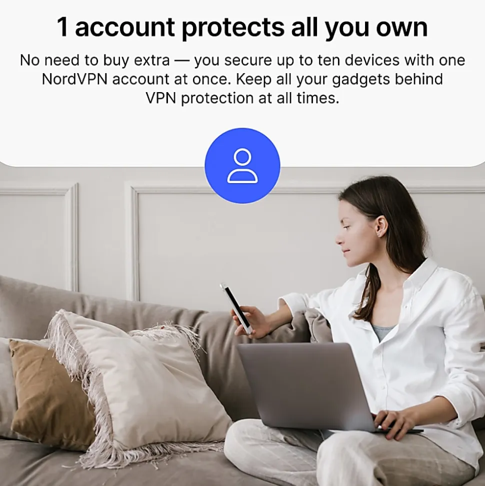 NordVPN Standard VPN Service, 2024, for 10 Devices, 1 Year Subscription, Windows, Mac, Download