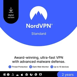 NordVPN VPN Service 2024, 10 Devices, 2-YR Subscription, Android/Windows/IOS, Download
