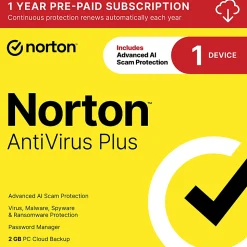 Norton™ Antivirus Plus, For 1 Device, 1 Year Subscription, Windows®, Download
