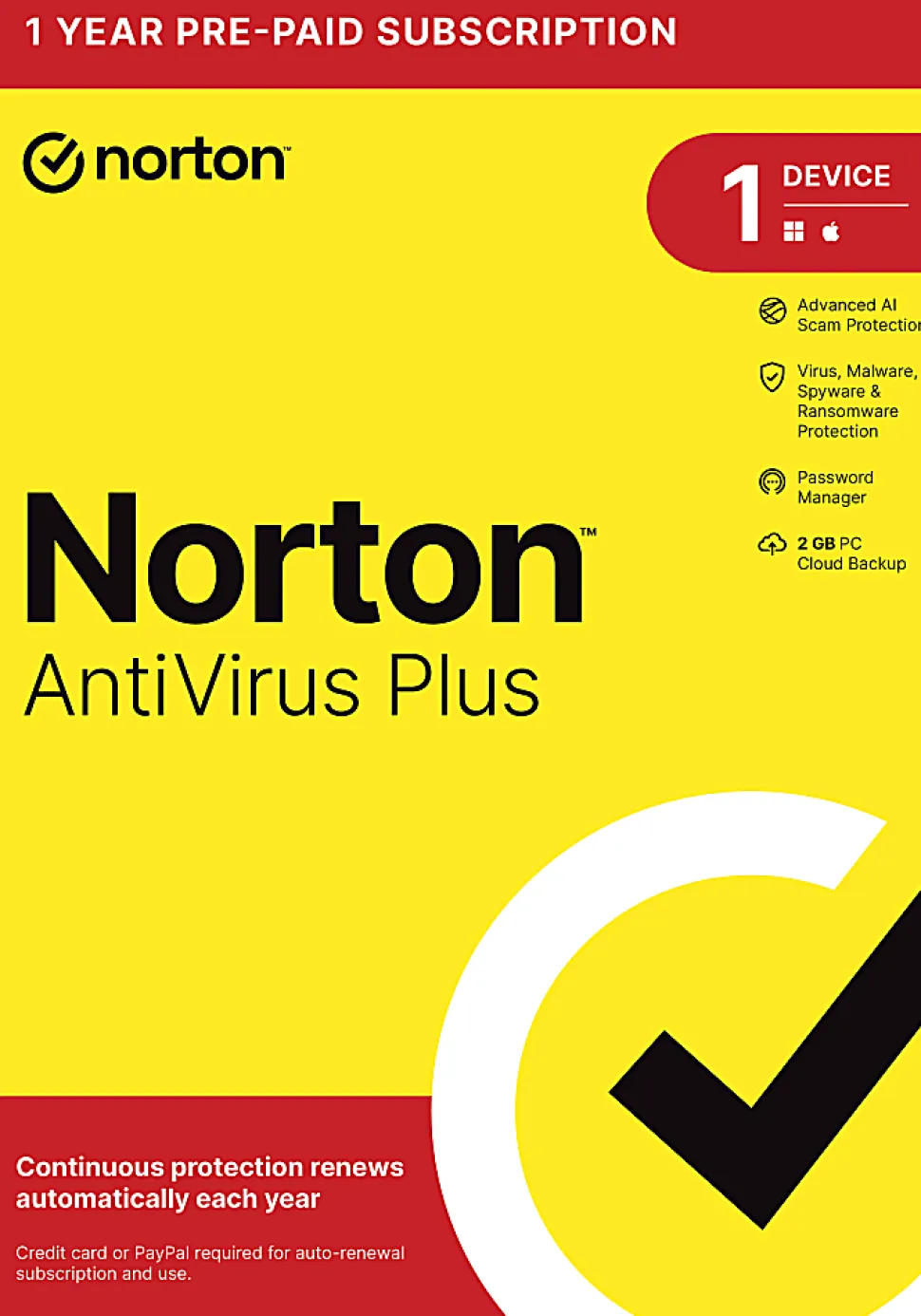 Norton 360 Deluxe, For 1 Device, PC/Mac, Product Key, 21463269