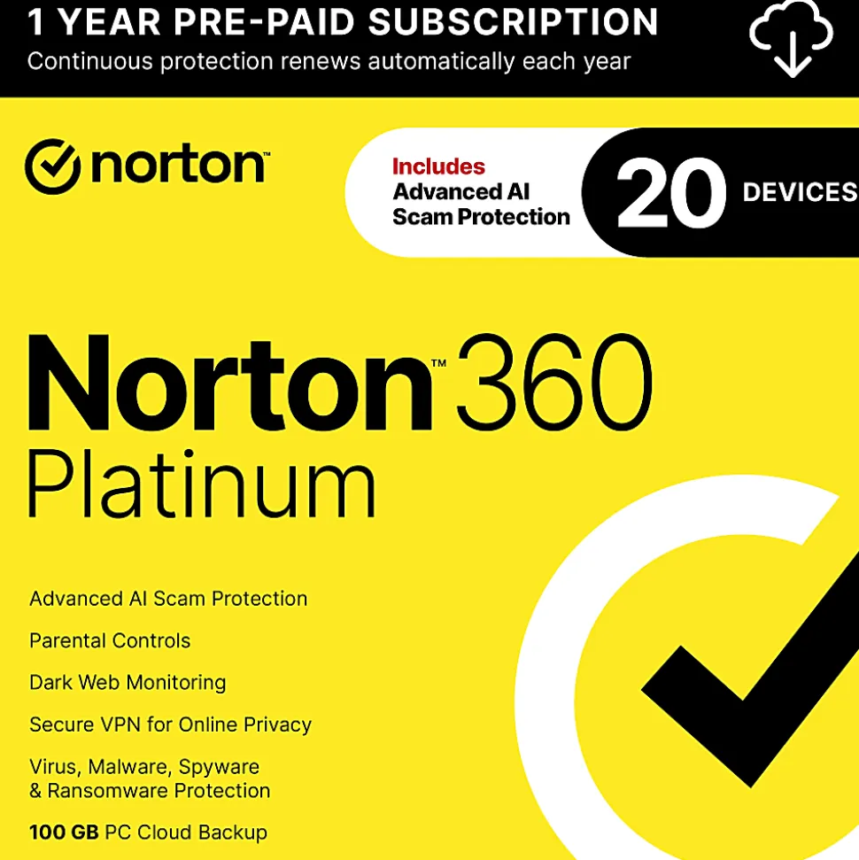 Norton 360 Platinum 100 GB 1 User 20 Device 12 Mo (Windows)