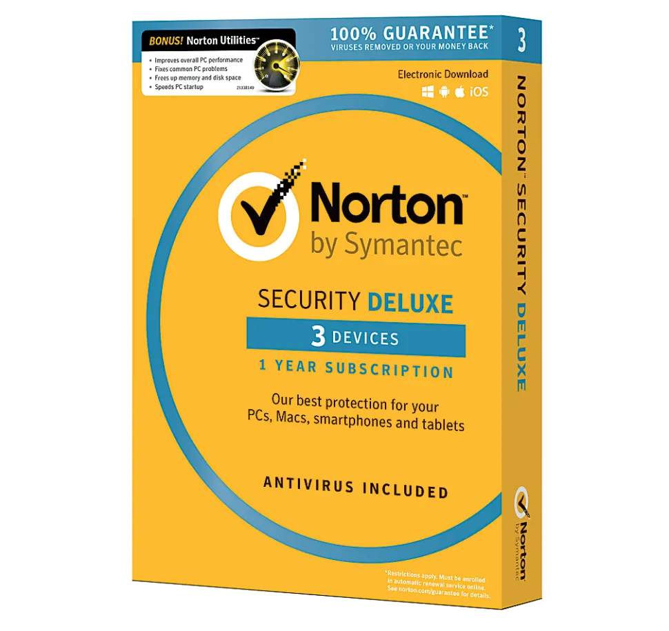 Norton™ Security Deluxe Plus Norton Utilities, 1-Year Subscription, For 3 PC/Mac® Devices, Product Key