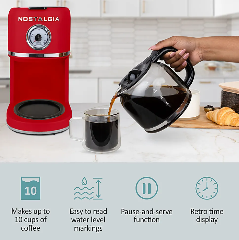 Nostalgia Classic Retro 10-Cup Coffee Maker, Red, Total Qty 1
