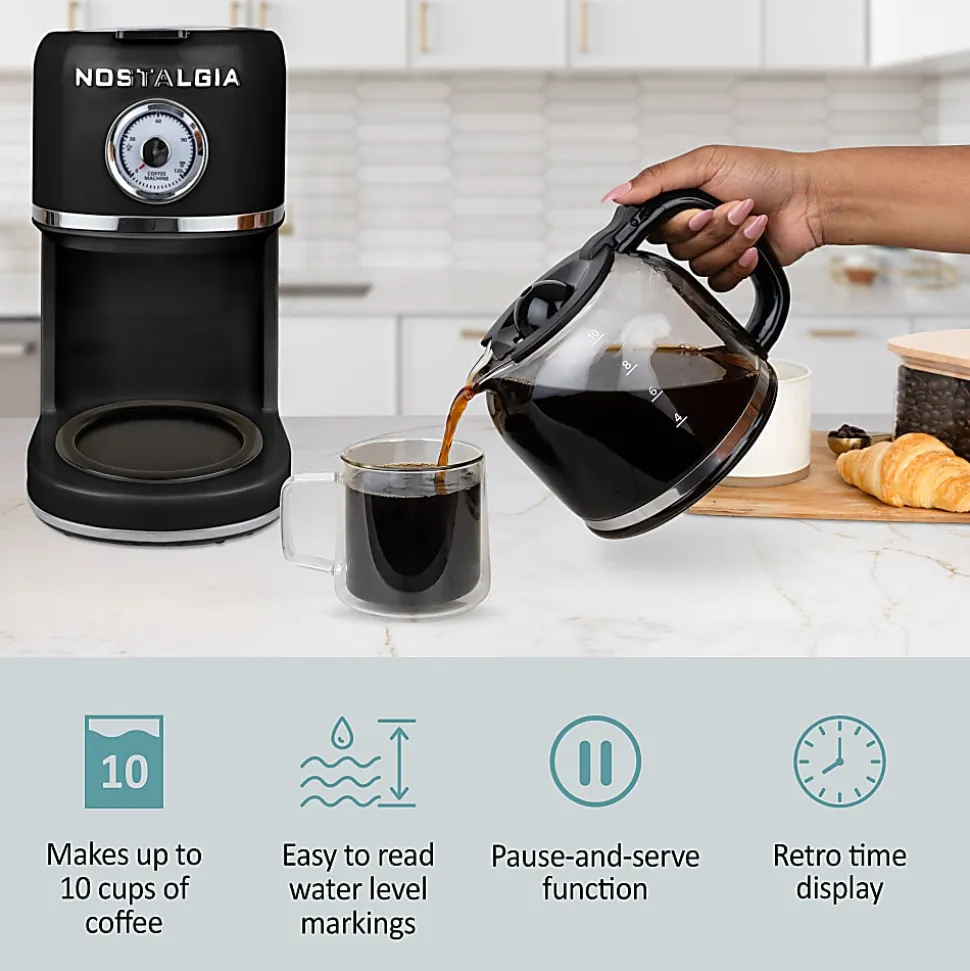 Nostalgia Classic Retro 10-Cup Coffee Maker, Black, Total Qty 1
