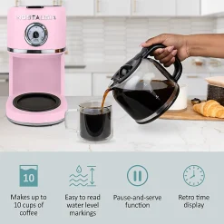Nostalgia Classic Retro 10-Cup Coffee Maker, Pink, Total Qty 1