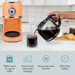 Nostalgia Classic Retro 10-Cup Coffee Maker, Orange, Total Qty 1