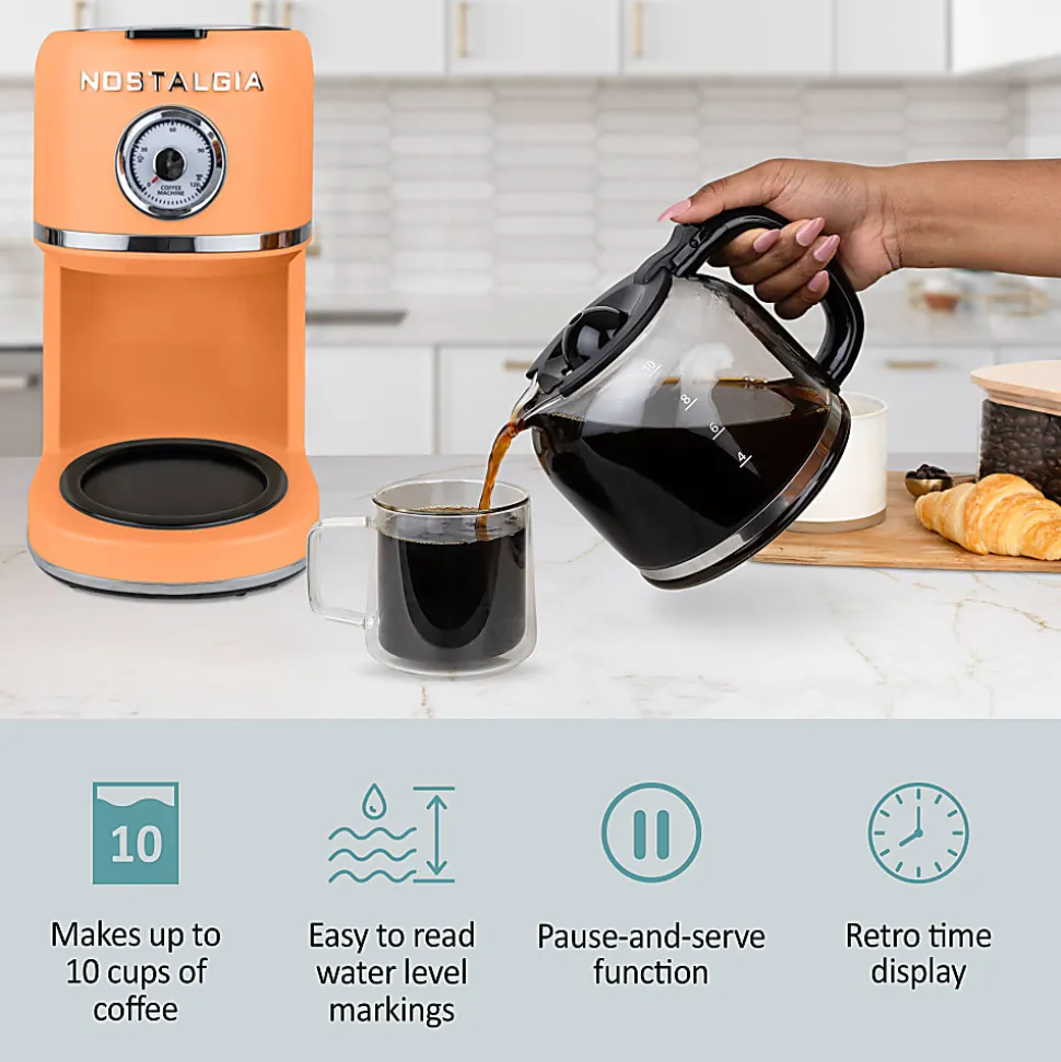 Nostalgia Classic Retro 10-Cup Coffee Maker, Orange, Total Qty 1