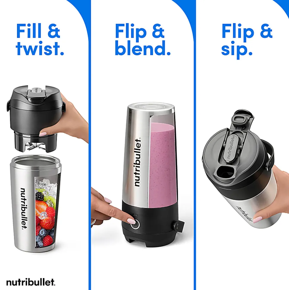 Nutribullet Flip Insulated Portable Blender, 20 Oz, Silver, Total Qty 1