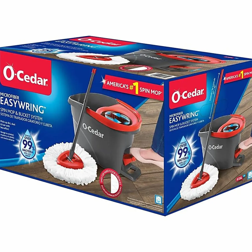 O-Cedar EasyWring Spin Mop & Bucket System - Red, Gray - 1 Each