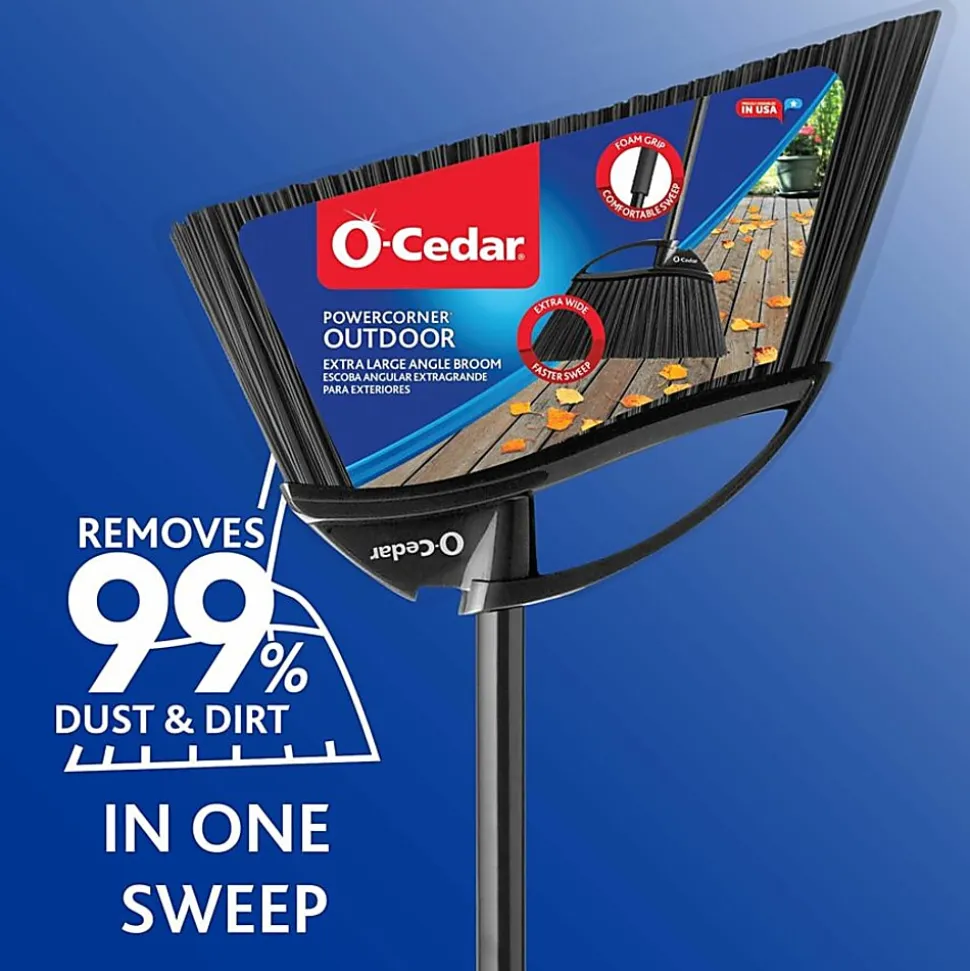 O-Cedar PowerCorner Outdoor Broom - Black, Gray - 1 Each