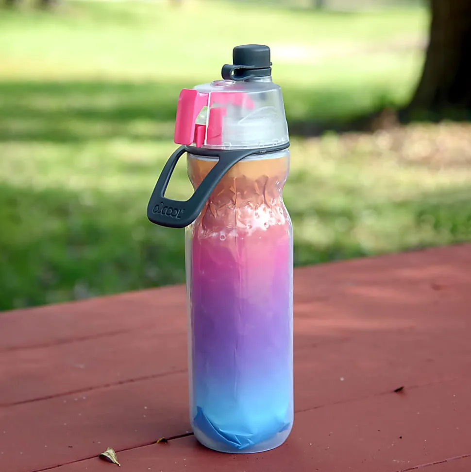O2COOL Mist N’ Sip Water Bottle, 20 Oz, Ombre Raspberry
