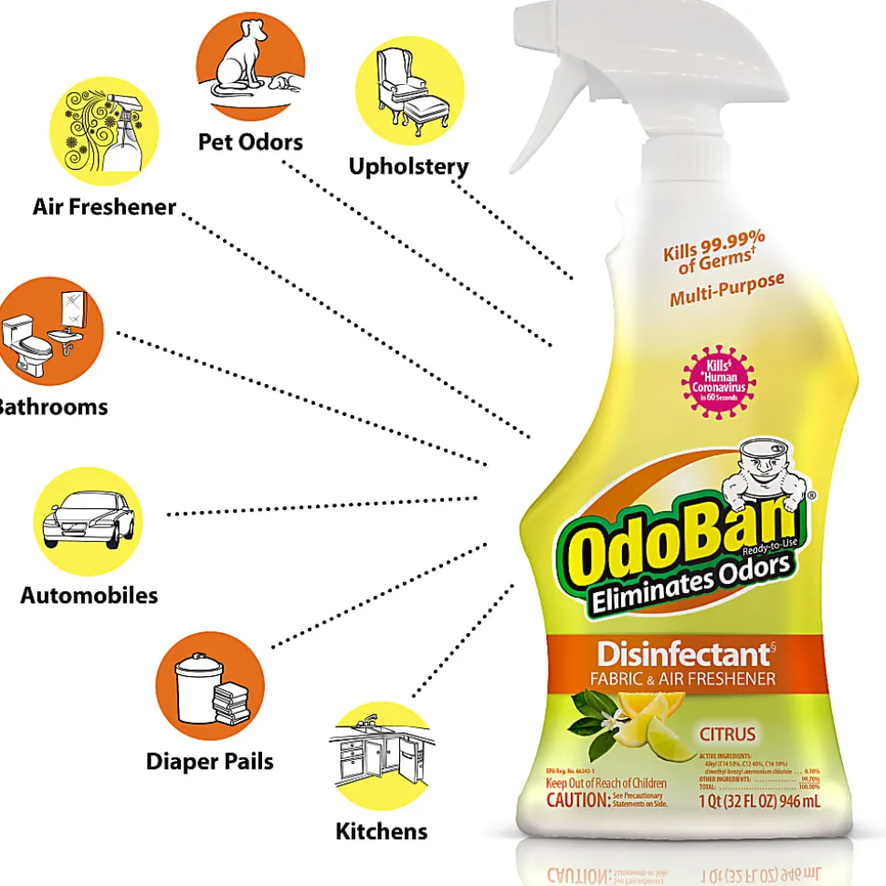 OdoBan Odor Eliminator Disinfectant Spray, Citrus Scent, 32 Oz Bottle