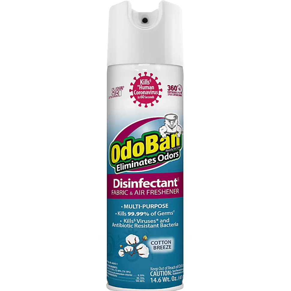 OdoBan Odor Eliminator Disinfectant 360° Spray, Cotton Breeze Scent, 14.6 Oz