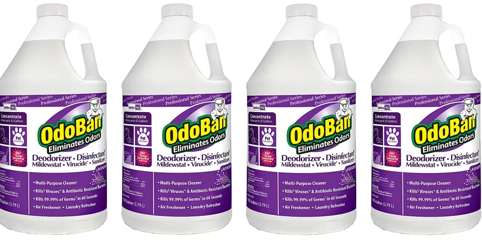 OdoBan Professional Disinfectant and Odor Eliminator Concentrate, Lavender Scent, 1 Gallon, Pack Of 4 Jugs
